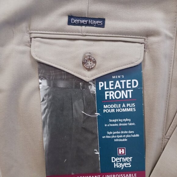 NEW Denver Hayes Men's Dress Pants 35" X 32" Khaki Pleated Front Straight Leg - Picture 4 of 7